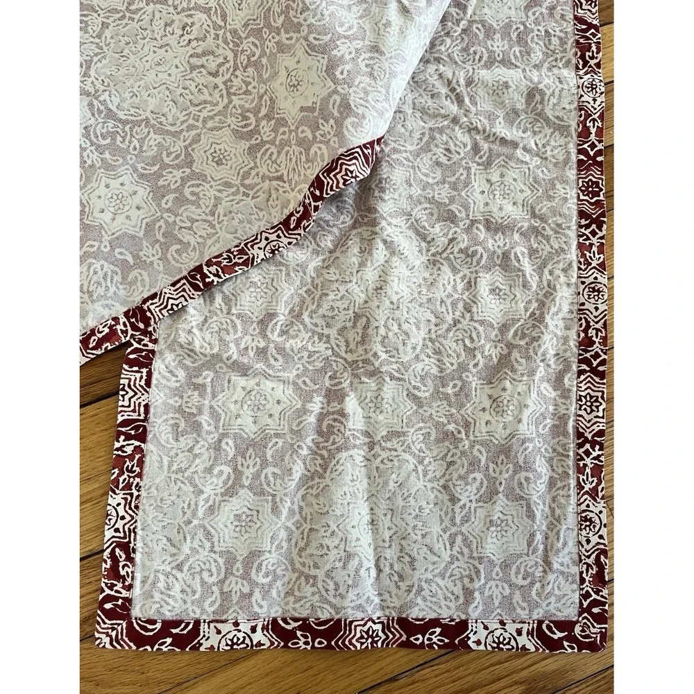 Pottery Barn Batik Floral Mandala Table Runner Red‎ Orange Cream 16x90